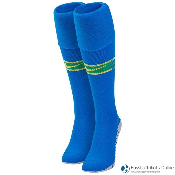 Brasilien Socken Auswarts 2018 Blau Fussballtrikots Günstig